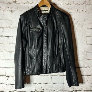 Women’s black leather moto jacket XL
